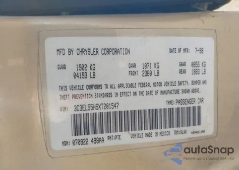 1999 Chrysler Sebring Jxi из США, поврежденный, VIN 3C3EL55H5XT201547